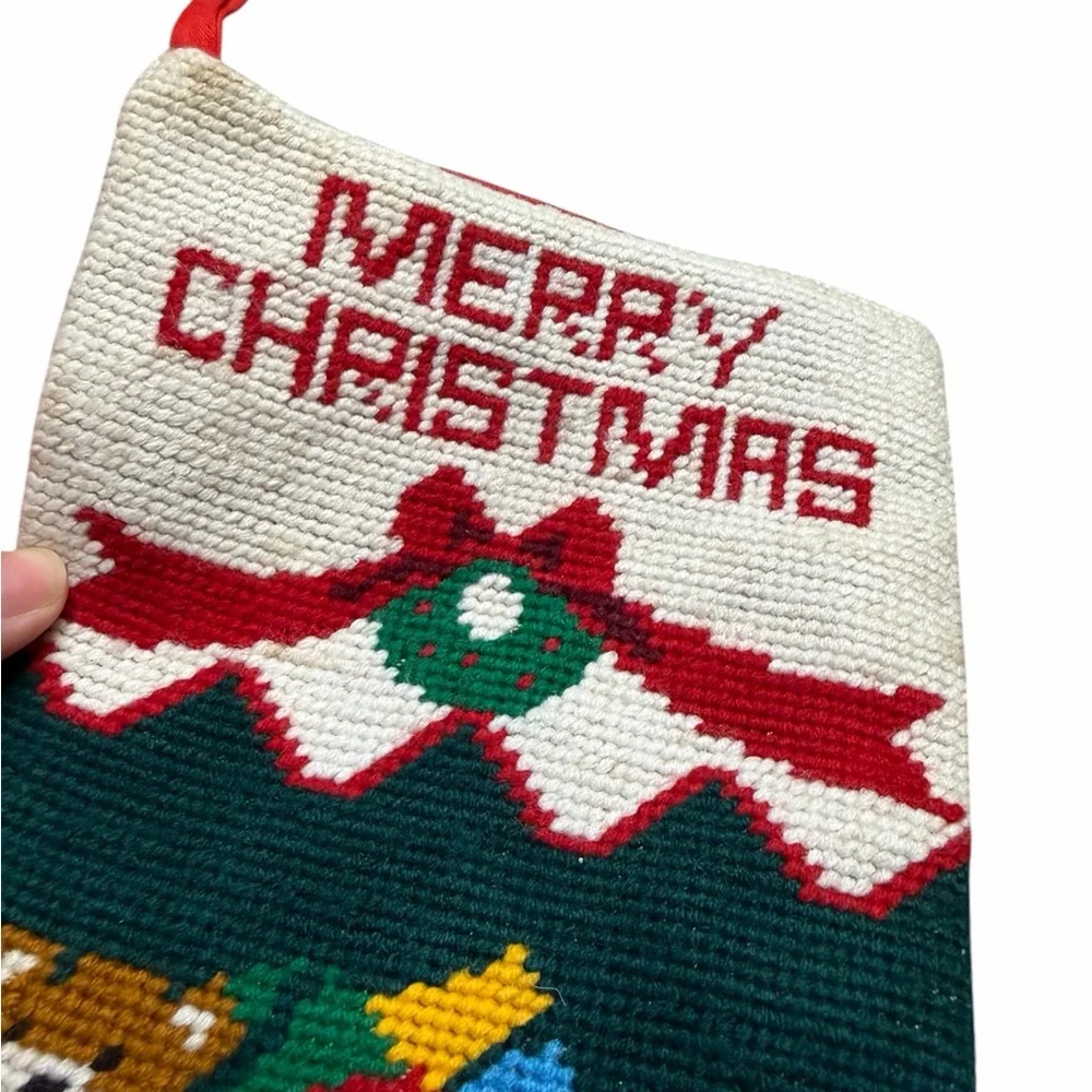 🎅 Vintage Needlepoint Christmas Stockings (Set of 2) Grannycore Holiday Decor 🧶